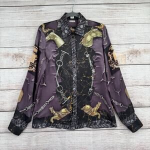 Vintage Hermes Paris x Maison Margiela Silk Baroque Shirt Men's 40 Purple/Green